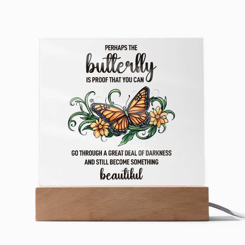 Butterfly...Printed Square Acrylic Plaque with LED base