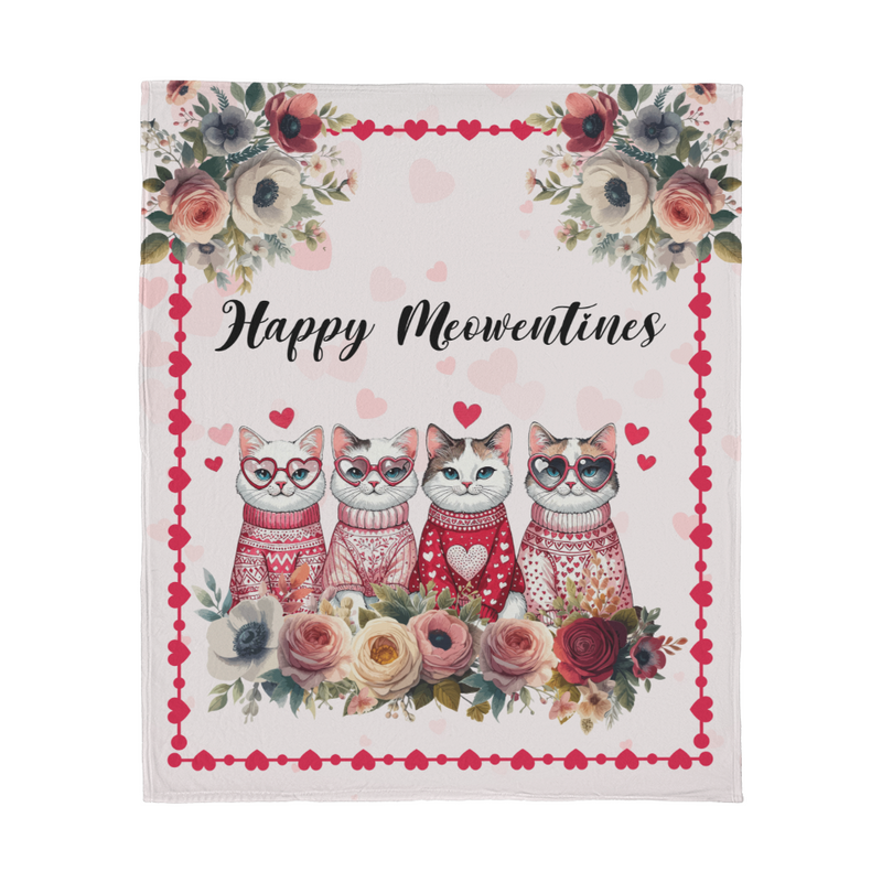 Happy Meowentines...Jersey Fleece Blanket 50
