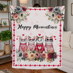 Happy Meowentines...Jersey Fleece Blanket 50"x60"