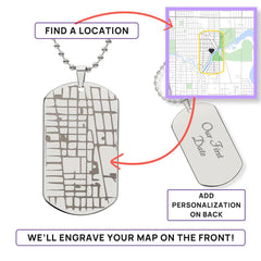 Personalized Engraved Map- Dog Tag Necklace